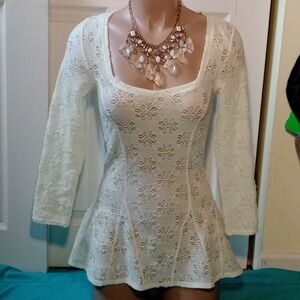 Free People Penelope Lace Peplum Top in Ivory ,Size Small, Boho Romantic